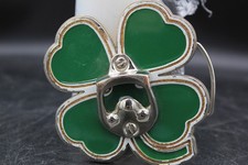 Lucky Four Leaf Clover Shamrock Green Silver Novelty Bottle Opener  Belt Buckle