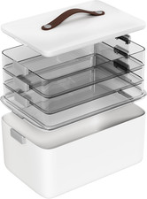 4-Tier Medicine Organizer Storage Box with Lid Leather Handle Portable Cabinet