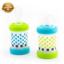 Baby Food Nurser 4 Months Set of 2 4Oz 100 Silicone Nipple and Spoon Bpa