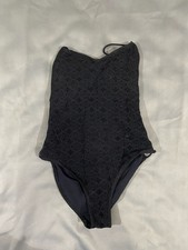 SO Womans 1-Piece Black Bodysuit Lace Mesh Sleeveless Shirt Sz L