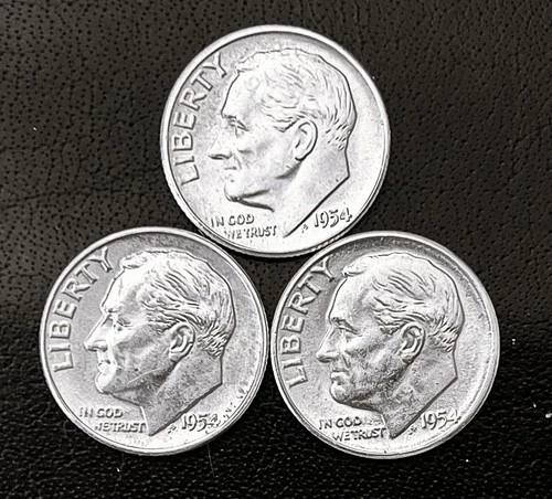 1954 P-D-S 10c SILVER Roosevelt Dimes. Year Set.  GEM BU  (R168)