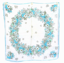 Vtg 60s HANDROLLED Sheer SILK Nylon VERA SCARF Floral Signed w/Tag Japan 22" Sq.