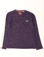 Superdry Mens Top Long Sleeve Large Navy Blue Flecked Cotton BU01