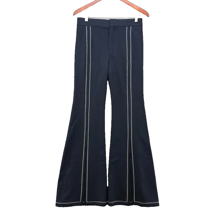 Chloe — Chloe Stitched Wide Leg Front Slit Pants Womens 38 US 6 Ink Navy Blue Retro 70s