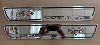2005-2013 Corvette C6 Chrome Door Sill Plates Pair With C6 Emblems New