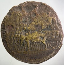 Large 3.5cm Roman Tiberius 14-37 AD Brass Sestertius Medal Coin Elephant Chariot