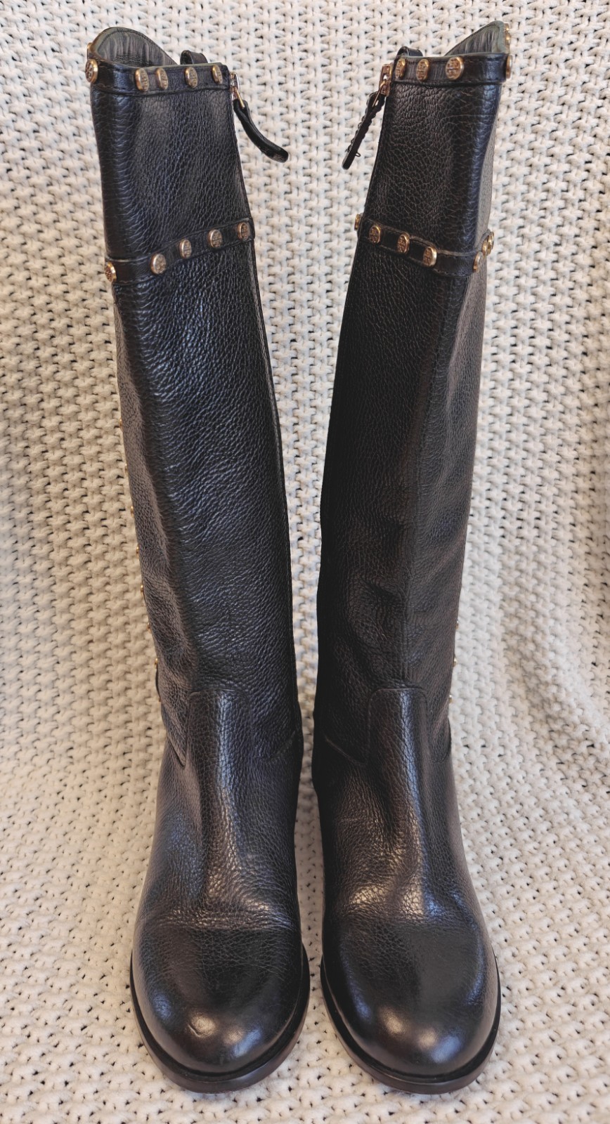 Tory Burch Women's Black Leather Studded Full Zip Knee High Riding Boots, Sz 5.5 thumbnail 3