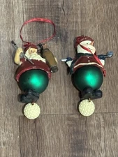 VINTAGE TJs CHRISTMAS ORNAMENT SANTA AND SNOWMAN PLAYING GOLF 4 1/2"