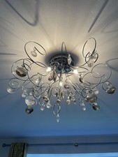 BHS 3 Bulb Ceiling Light Chrome Effect With Glass Decorations - Excellent
