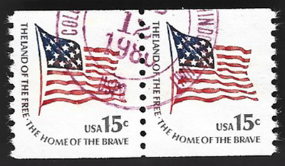 #ad Scott# 1618C 15c FORT McHenry Flag H. Pair with a 1980 Violet CDS cancel A 4 $1.45