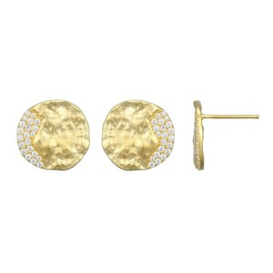 Authentic Gold-Plated 925 Silver Textured Disc Stud Earrings with CZ by ELLE