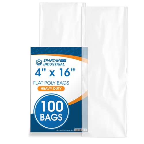 - 4” X 16” (100 Count) 2 Mil Open-End Flat Plastic Bags - Heavy-Duty Clear Po...