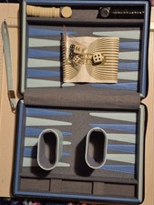 Blue Zip Travel Case Backgammon Game Blue/Gray Missing 1 Original dice Vintage
