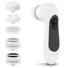 Waterproof Facial Cleansing Spin Brush Set with 5 Exfoliating Brush Heads - E...