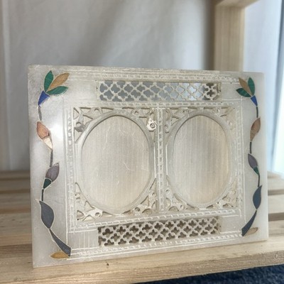 Doppel Bilderrahmen 15x11cm Handarbeit aus Alabaster mit farbigem Intarsien Indien
