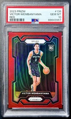 2023-24 Panini Prizm VICTOR WEMBANYAMA #136 Red Prizm Rookie #173/299 PSA 10 Gem