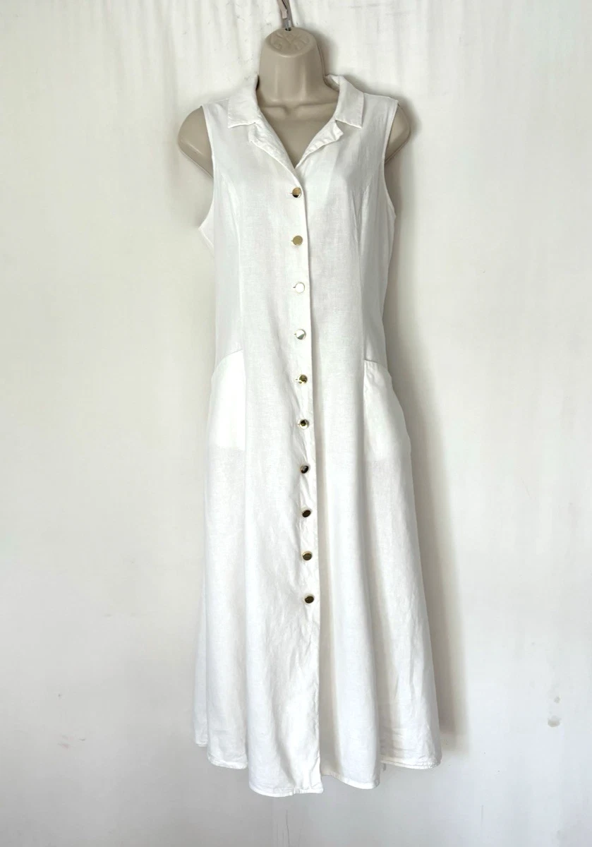 white linen shirt dress long Darcy White Linen Midi Shirt Dress main image 0