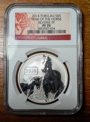2014 Tokelau 1 Oz Silver $5 Lunar Horse Reverse Proof NGC PF 70
