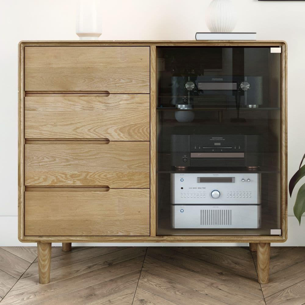 Solid Oak Glazed Chest, Scandic Oak Lacquer Finish Dining Room Furniture New