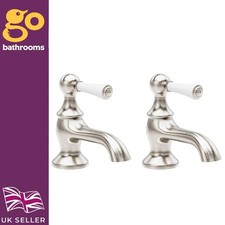 Traditional Brushed Nickel Basin Taps with Ceramic Lever Handles Low Pressure