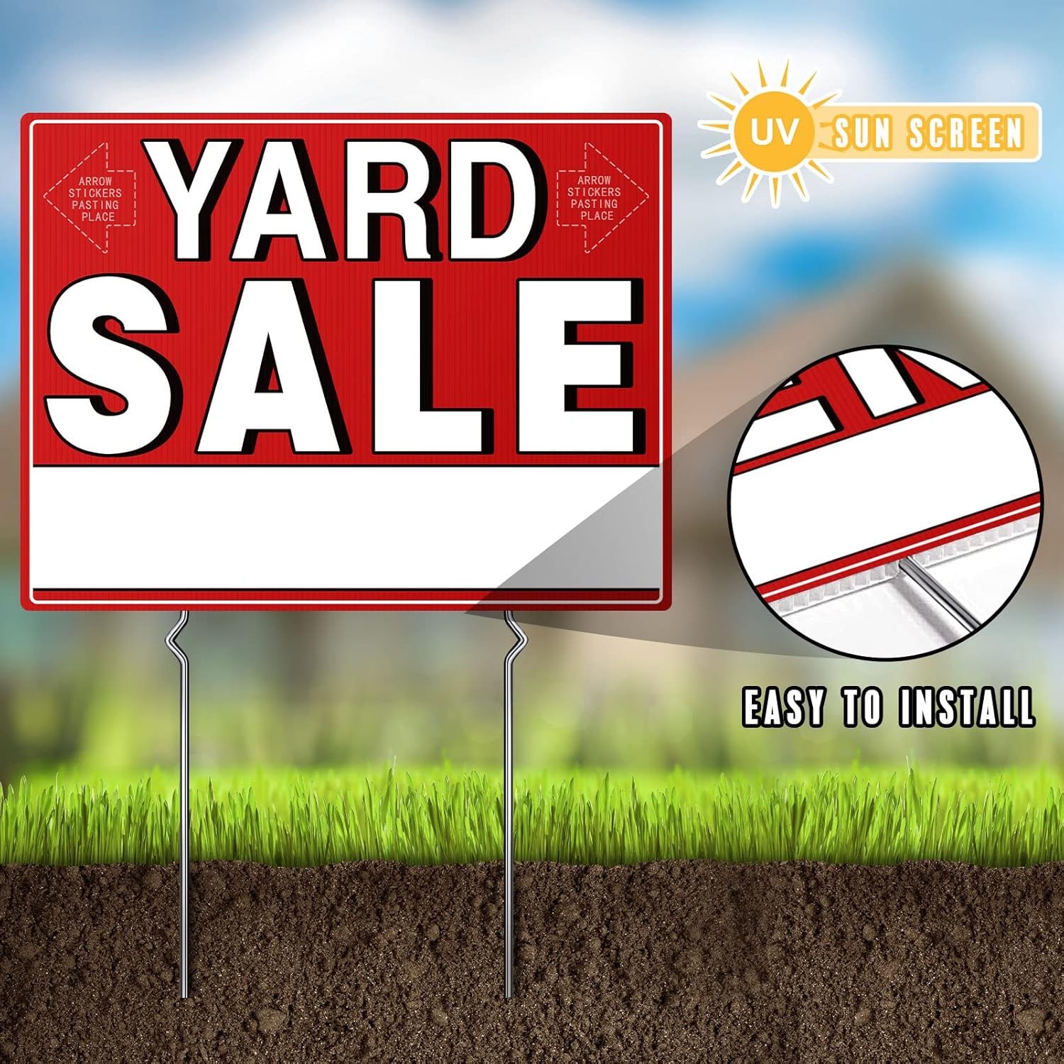 Yard Sale Signs, 3 Pcs Garage Signs with Metal Stakes, 17" x 13", Large, Red 