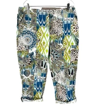 Chico's Abstract Print Cropped High Rise Capri Pants Women's 14 Multicolor Artsy