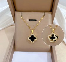 Luxury Gold Pendant Necklace Clover Stones Mother of Pearl Jewelry Gift Her