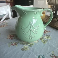 Harry & David Turquoise Stoneware Pitcher Dishwasher & Microwave Safe