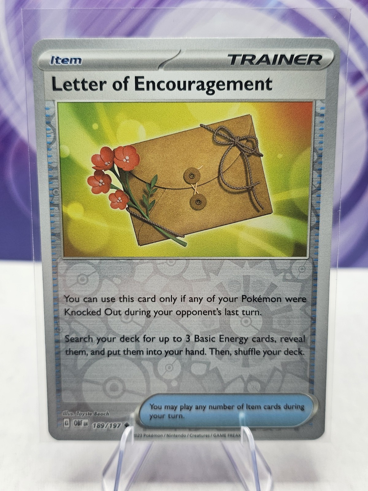 Pokemon Letter of Encouragement 189/197 Reverse Holo SV03: Obsidian Flames NM