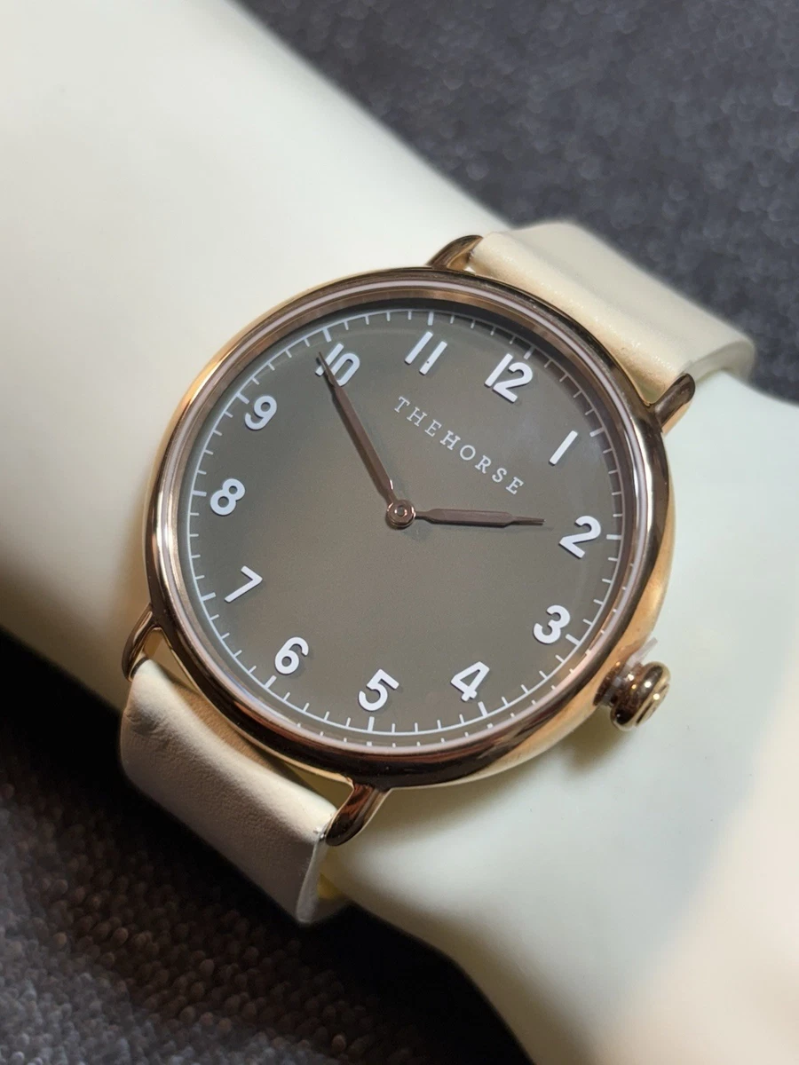 Brushed Rose Gold Watch With Navy Leather THE HORSE Rose Gold Tan