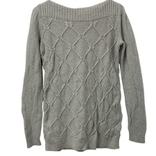 Ann Taylor LOFT Womens Small Gray Diamond Cable Knit Boat Neck Cotton Sweater