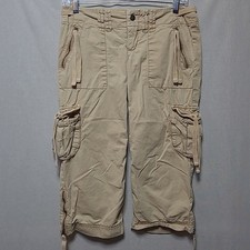 Vintage American Eagle Cargo Capri Size 2 Zip Pockets Ties Y2K 90s Hip Hop Tan
