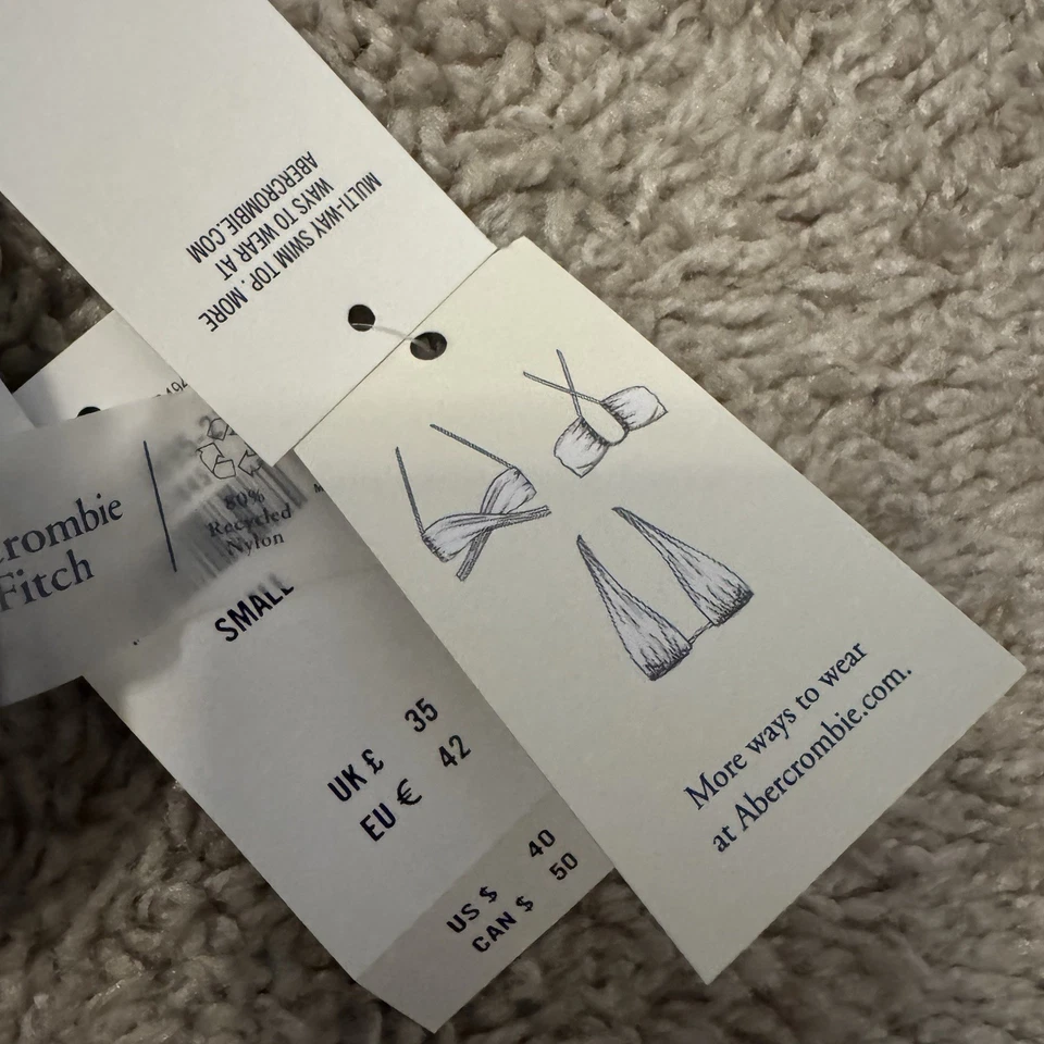 Blusa de Natação Abercrombie Fitch Multi Way Feminina Pequena Floral Branca Azul Gravata Traseira Nova Com Etiqueta - Imagem 3 de 4