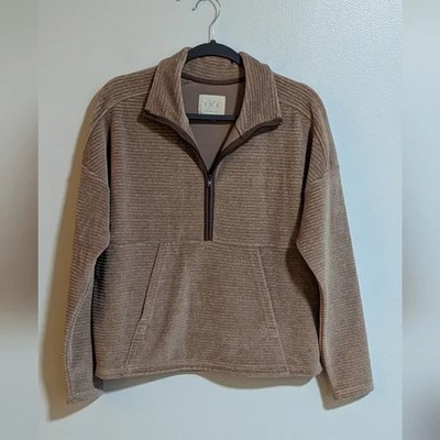 Thread & Supply Brown Ribbed Half Zip Kangaroo Pocket Pullover Sweater XS