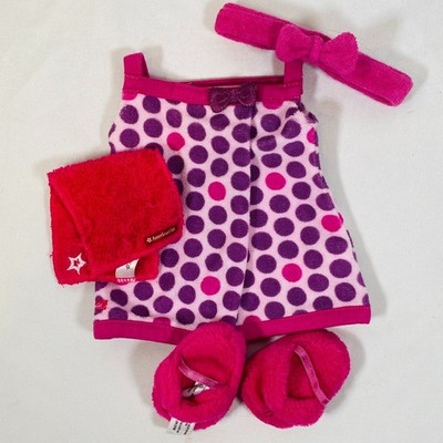18'' American Girl Doll Pink Polka Dot Bath Robe with Fuzzy Headband & Slippers