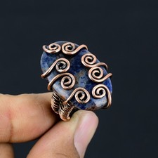 Sodalite Gemstone Copper Wire Wrap Jewelry Ring Size 6 Gift for Her v887