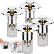 3 in 1 Sink Drain Strainer with Hair Catcher,4PCS Stainless Steel Popup Sink ...