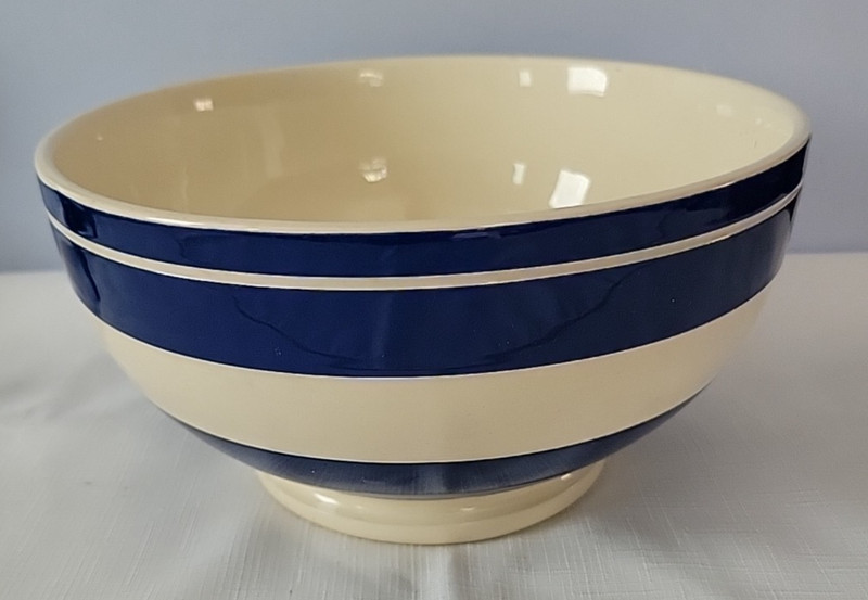 TG Greene Ltd Church Gresley Mixing Bowl Blue Cream Stripe England  8.5