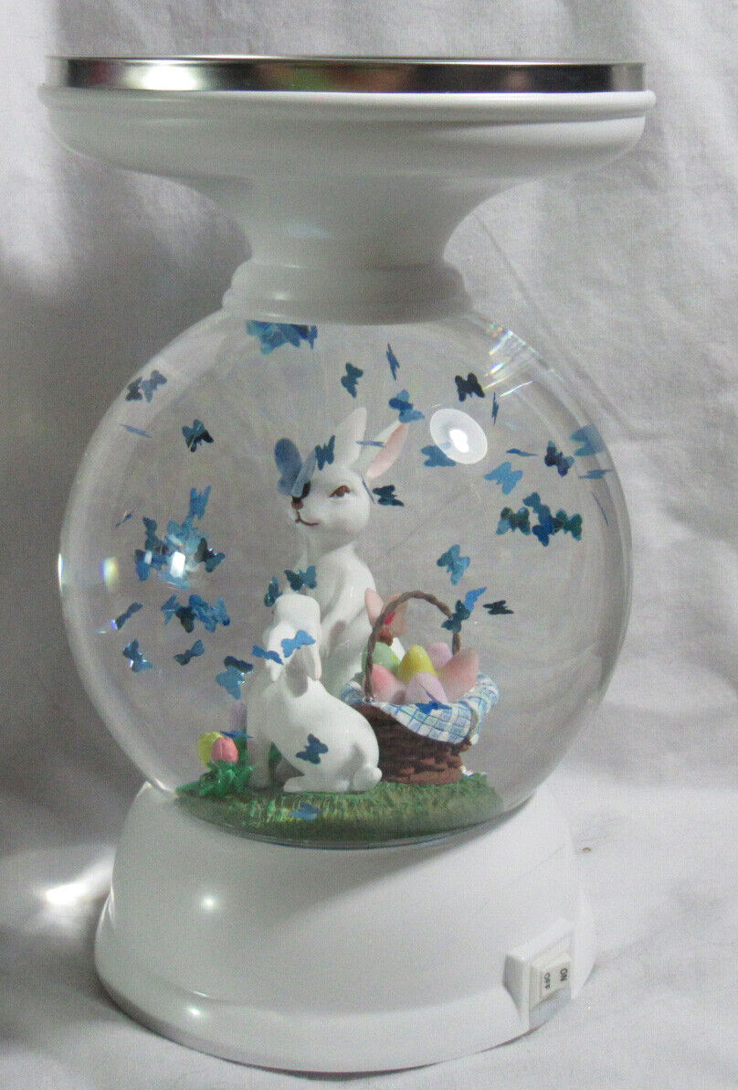 Bath & Body Works 3-Wick Candle Holder WATER GLOBE SPRING/EASTER Bunny Pedestal