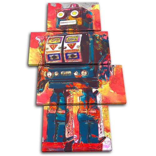 Robot Abstract Vintage  For Kids Room CANVAS WALL ART Picture Print VA