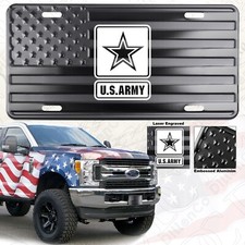U.s.army License Plate Tag Embossed American Flag Wlaser Etched Logo