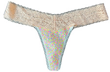 VICTORIA'S SECRET MEDIUM MULTICOLOR SEQUIN BLING LACE BAND THONG NWT