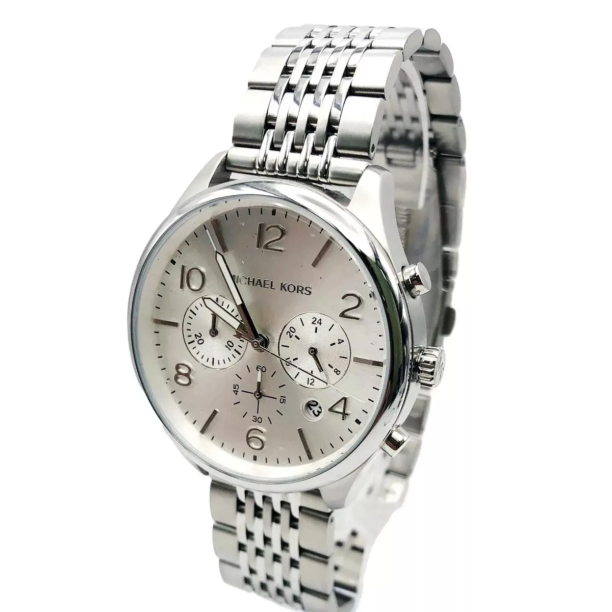 Michael Kors Merrick Chronograph GMT Steel Silver Dial Quartz Mens Watch  MK8637 796483399532 eBay