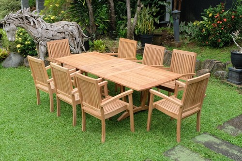 Garden Furniture Teak Wooden 8 Seat Dining Sets Belgrave Burnham Stacking Chairs - Picture 2 of 12