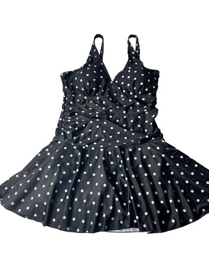 Summer Mae  WOMENS XL ~ Polka Dot BLACK SKIRTED ONE PIECE SWIMSUIT
