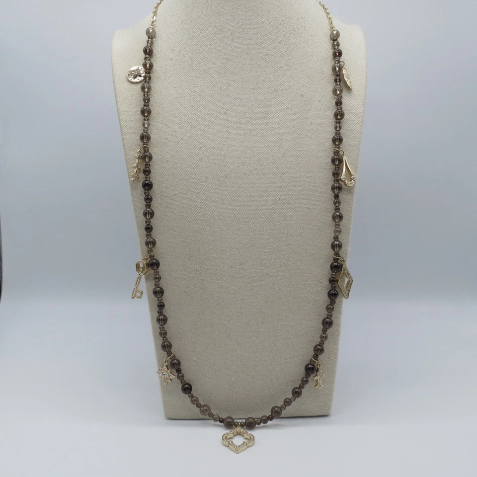 Ожерелье с коричневым бисером WHBM марокканская подвеска золотистый цвет богемное 38 дюймов - Изображение 3 из 4