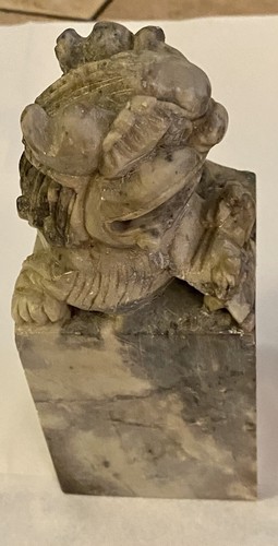 Set Of 2 Foo Dog Vintage Chinese Soapstone Carved Figurine Bookends 7" Heavy - Picture 5 of 15