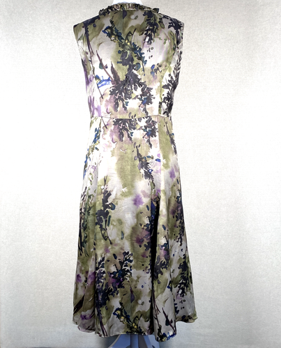 Jones New York Collection Dress Sz 4 Green Abstract Silk Blend Maxi Flowy Artsy - Picture 5 of 12