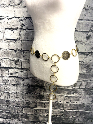 Vintage Gold Tone Coin Medallion Chain Belt Women display picture 2