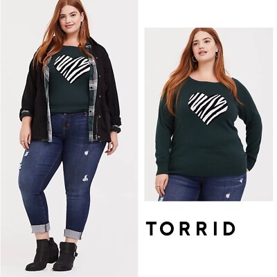 NEW Torrid Women s Green Zebra Heart Pullover Sweater Plus Size 00 Size 10